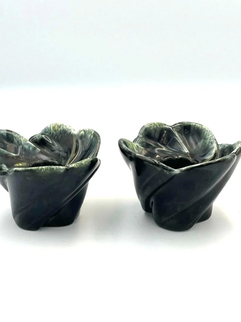 Ceramic Pottery Candle‎ Stick Holders Leaf Flower Swirl Design MCM Vintage